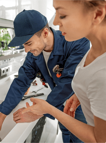 Plumber customer working sink plumbing tools